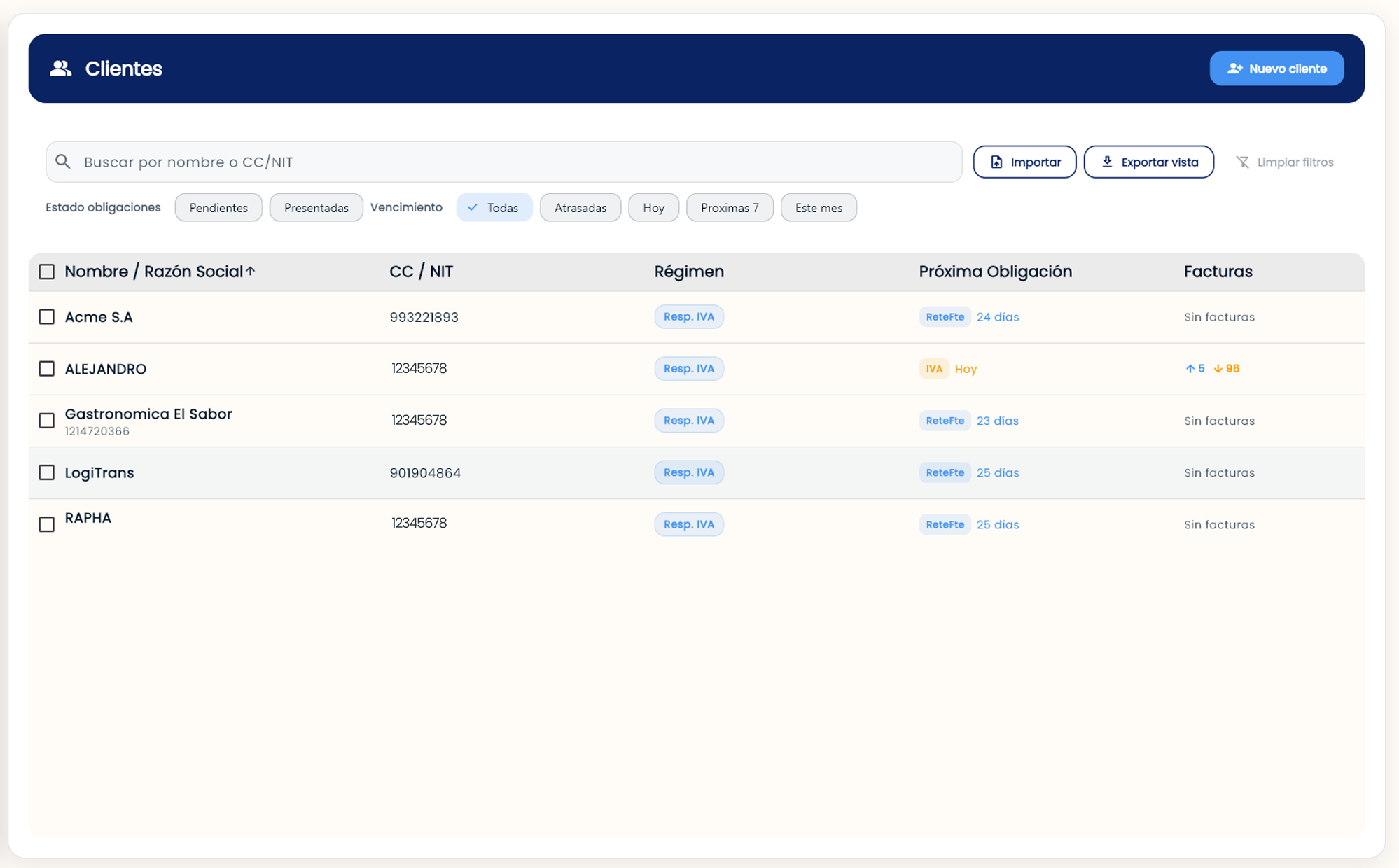 Vista previa del m&oacute;dulo Clientes